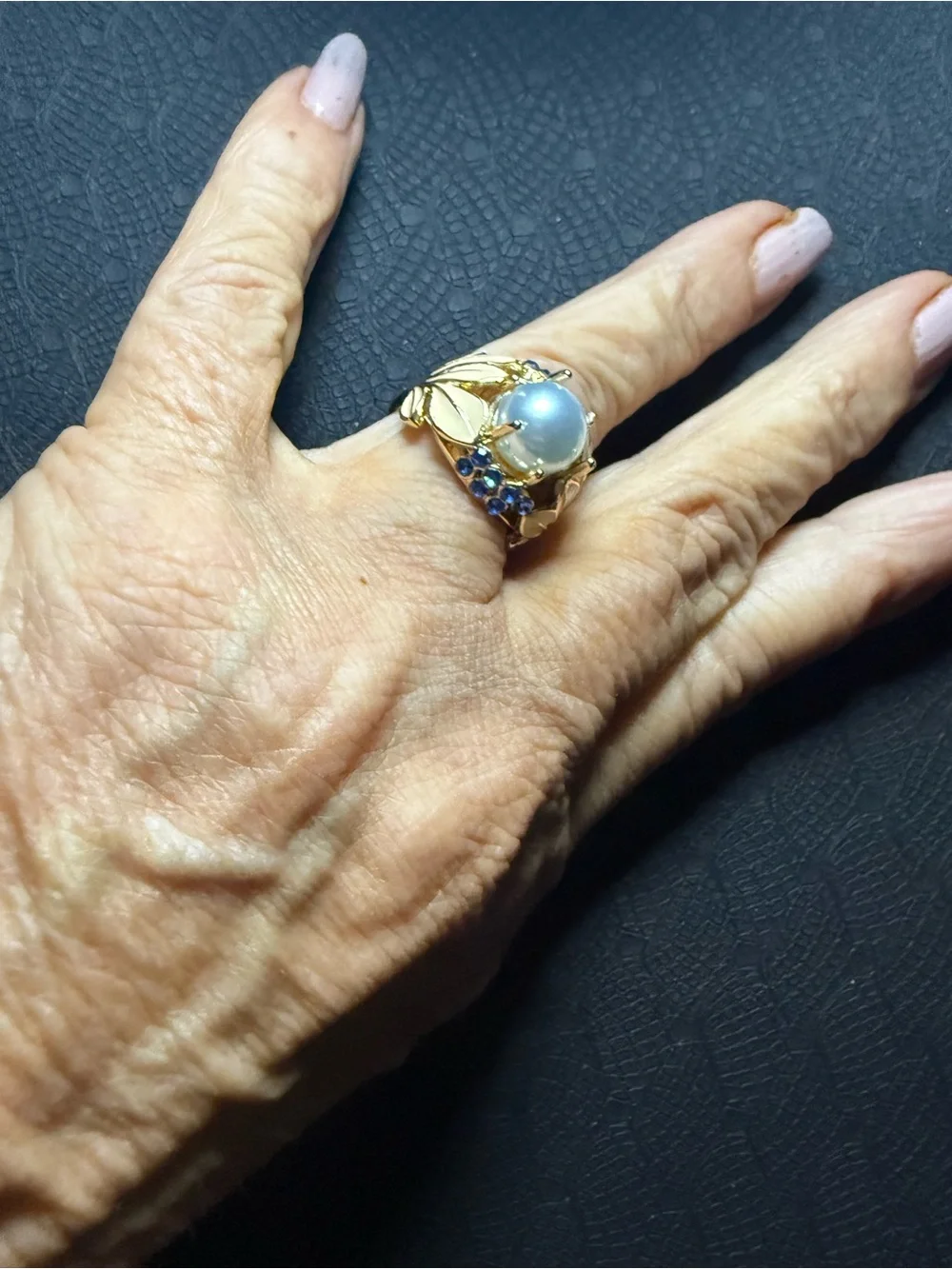 Gold Ring with Light Blue Cabochon and Blue Accent Stones - Women Jewelry Rings4